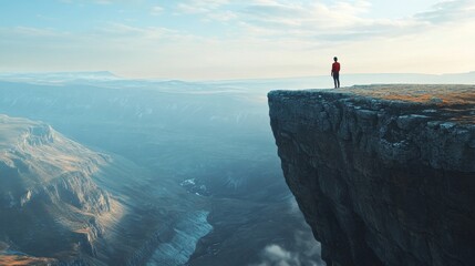 A person standing at the edge of a cliff, feeling a profound connection to the vast landscape below, their expression a mix of awe and oneness