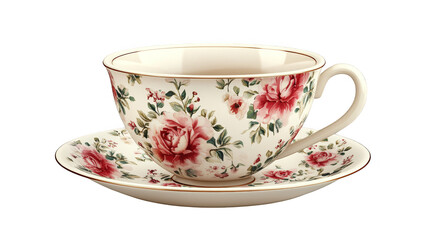 Vintage Floral Teacup and Saucer with Gold Rim