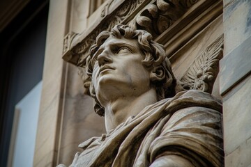 Cleveland Statues. Majestic Stone Sculpture of Historical Guardian in Architecture