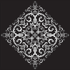 white on black abstract curled rhomb design