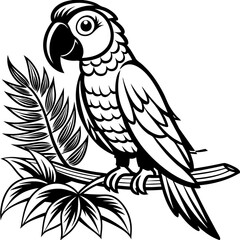 A Nice Beautiful and Cheerful Parrot Perched on a Tropical Branch Vector Design and illustration