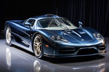 Sleek Blue Sports Car on Reflective Surface