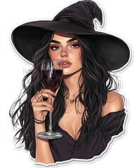 Beautiful witch with glass of red wine