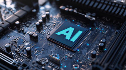 Fototapeta premium AI letters on electronic circuit board, artificial intelligence