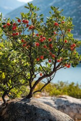 Fototapeta premium Manzanita Bush at Sand Harbor, Lake Tahoe, Nevada in August