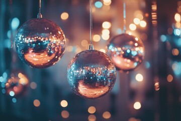 Fototapeta premium Nye Ball. Celebrate 2024 Anniversary with Disco Balls in Party Club Background