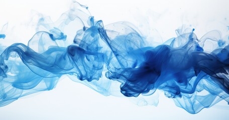 Fototapeta premium A fluid, abstract representation of blue smoke or ink swirling gracefully on white background, creating a sense of movement and tranquility.