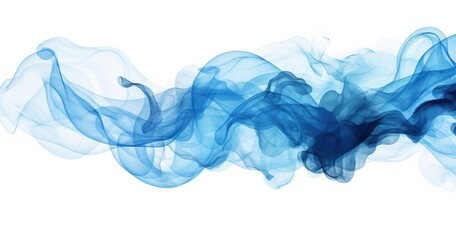 A flowing abstract design featuring shades of blue on white background, resembling smoke or waves, conveying fluidity and calmness.