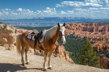 Obraz premium Bryce Canyon Horse. Cliff Beauty in Bryce Garden Park with People, Utah