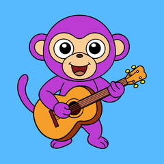 Caricature Drawing of Monkey Playing Guitar - Fun Vector Art for Printr