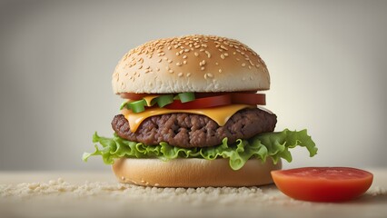 A hamburger with lettuce and tomato on top of a bun