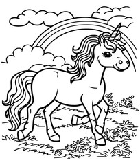 Unicorn illustration coloring page - coloring book for kids