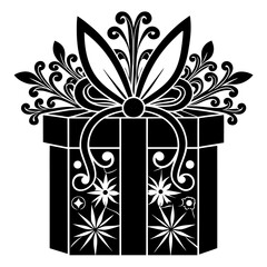 Vector Black Silhouette of Christmas Set Gift Boxes - Festive Holiday Icons.