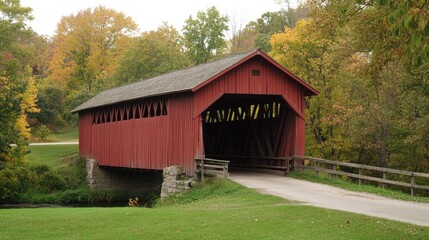 Fototapeta premium Summit County Ohio - Everett Covered Bridge Over River at Cuyahoga National Park