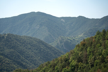 tree lined rock outrcrops, glacial formations, gorges and canyons in mountains, Spain