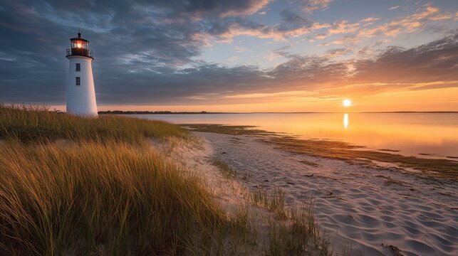 Barnstable Massachusetts. Cape Cod Summer Sunrise at Sandy Neck Lighthouse