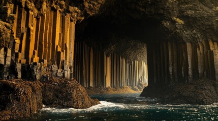 Fototapeta premium Fingals Cave - Staffa, Scotland. Basalt Rock Formation along Scottish Coastline