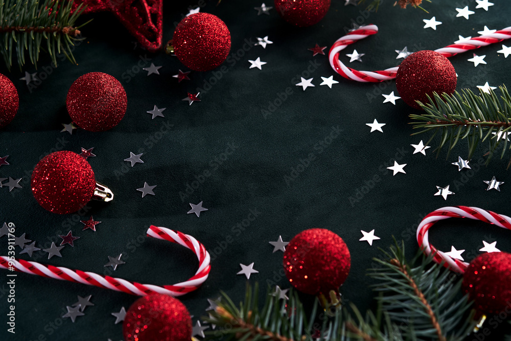 Wall mural abstract new year and christmas dark background with place for your text.