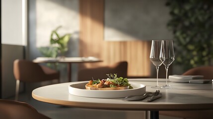 Fototapeta premium A minimalist modern setting with a gourmet meal ready for delivery