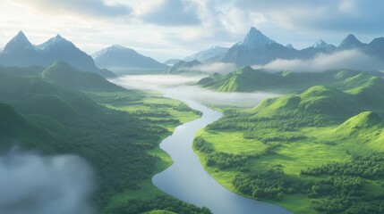 A beautiful mountain range with a river running through it