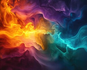 Fototapeta premium A vibrant swirl of colors creating an abstract masterpiece, blending hues of orange, purple, and blue for a stunning visual impact.