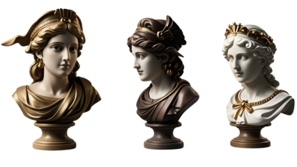 Set Of Face statue of Penelope in Greek mythology on transparent background.....