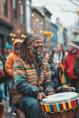 Diverse Community Celebrating with Music at a Festive Street Gathering