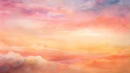 Abstract watercolor landscape with soft pink, orange, and purple hues evoking a serene sunset atmosphere
