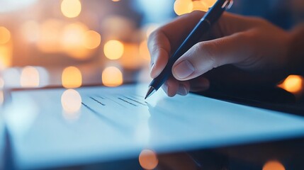 A close-up of a peer-to-peer insurance agreement being signed electronically on a tablet.