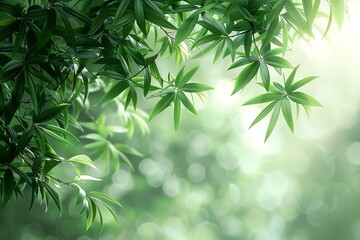 Obraz premium Stylized bamboo leaves, vibrant greens, flat design, clean lines