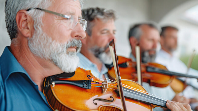 musicians performing traditional Irish music at a rural harvest festival