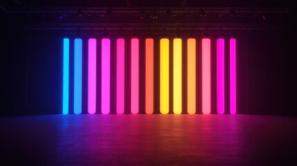 Rainbow-Colored Lights: Pulsating vertical stripes of intensity result in a vibrant and modern stage setup