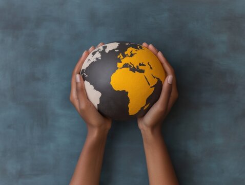 Multiracial hands holding a globe, symbolizing global unity and progressive values, [woke + progress]