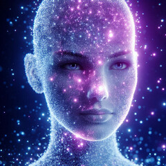 Rosto Digital Futurista de Estrelas Futurista partículas cósmicas digital