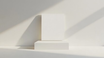 Fototapeta premium Blank White Card on a White Platform with Sunlight