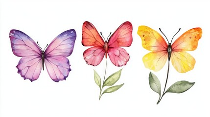 butterfly collection. watercolor illustration. colorful butterflies clipart set. baby shower design elements. party invitation, birthday celebration.