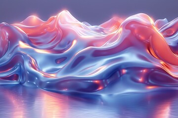 Obraz premium Abstract Conceptual Art with Iridescent Metallic Landscape Features and Vibrant Colors of Pink and Blue Reflecting in Water SurfaceAbstract
