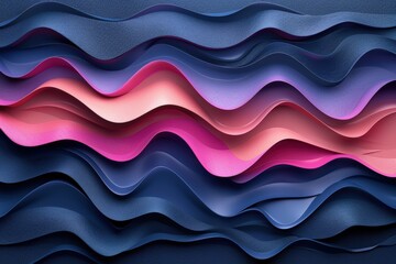 Abstract layered wave pattern in dark blue, purple, and pink gradient hues creating a visually captivating and textured designAbstract