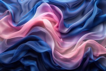 Obraz premium Abstract artistic display of flowing colored fabric textures with shades of blue, purple, and pink creating wave-like patterns in a surreal compositionAbstract