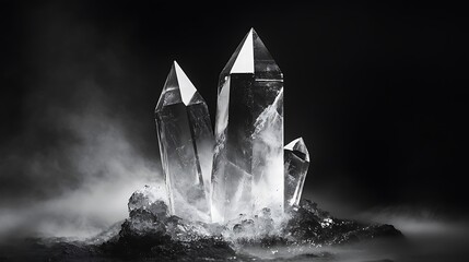 Crystal Towers Emerging From Misty Rock