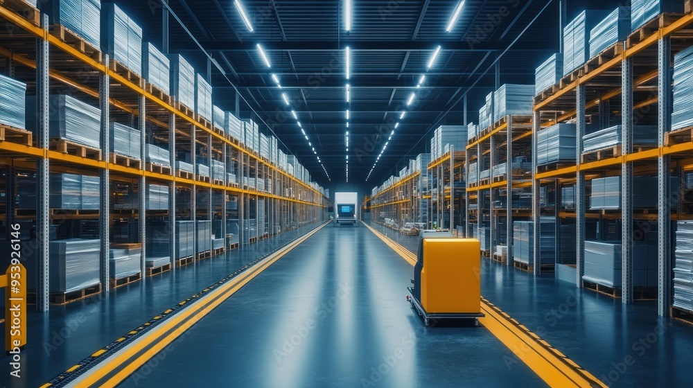 Aufkleber automated guided vehicle navigating a modern warehouse