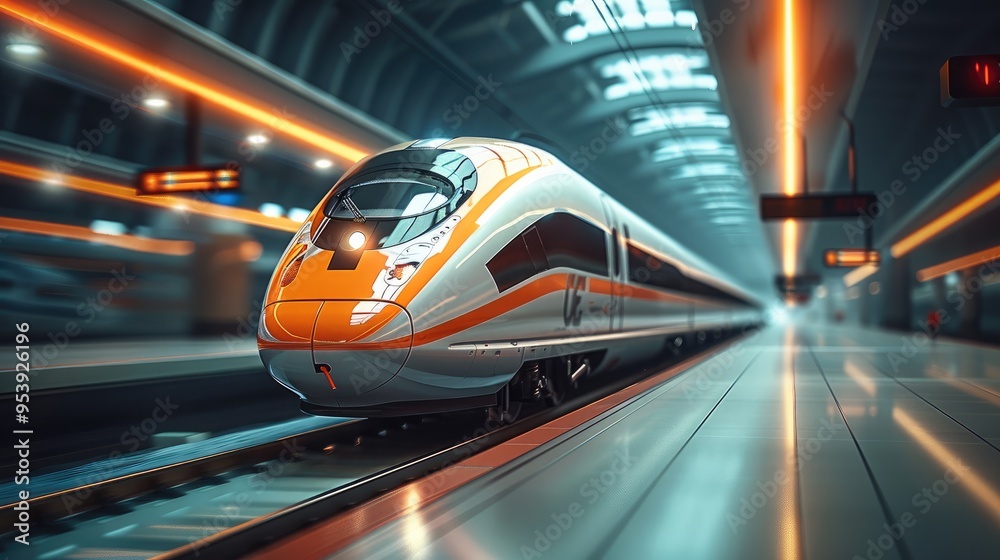 Aufkleber Modern train. high speed commuter train on the railway station. Generative AI.