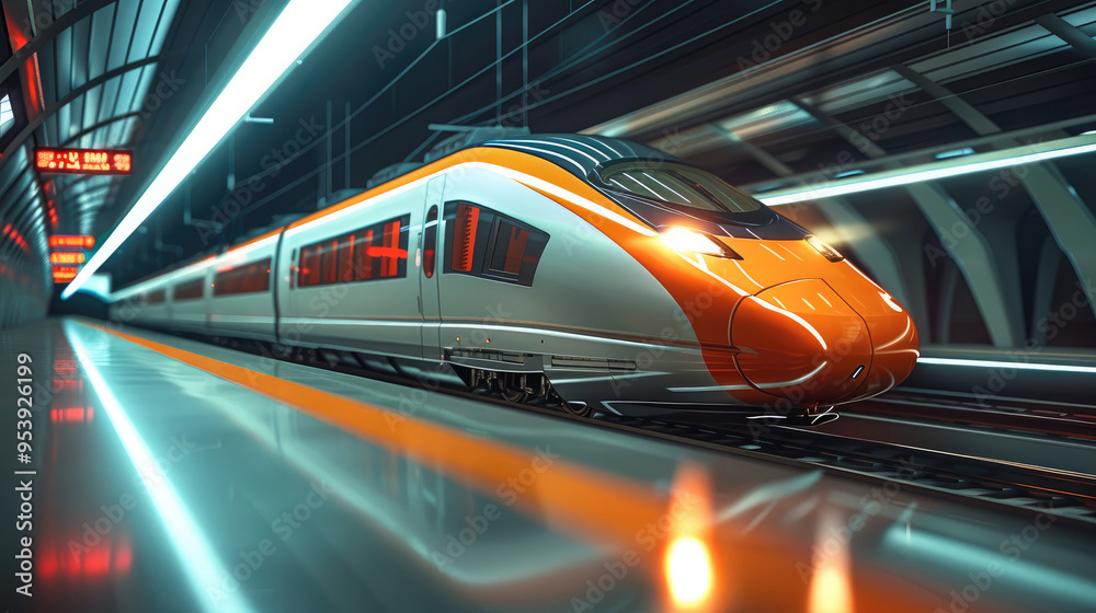 Poster modern train. high speed commuter train on the railway station. generative ai.
