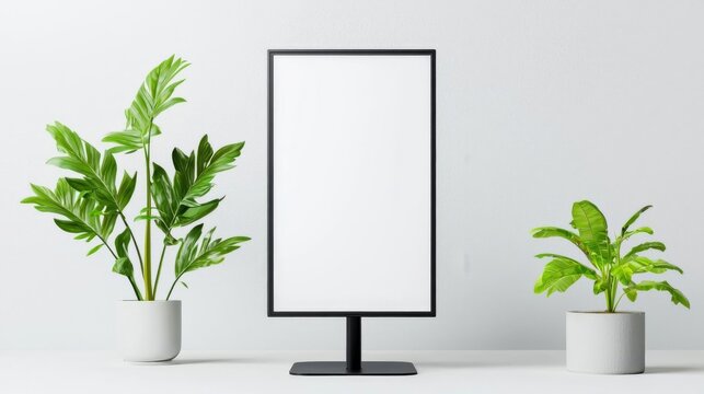 Blank digital signage screen on a sleek black stand, isolated on a white background, ready for advertising, digital signage, modern, mock-up