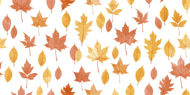 Autumn watercolor leafs vector pattern. Fall leaves seamless print
