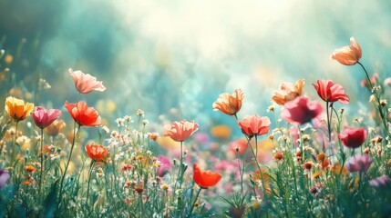 Obraz premium Colorful flowers meadow in a spring day