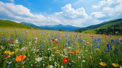 Fototapeta premium Colorful flowers meadow in a spring day