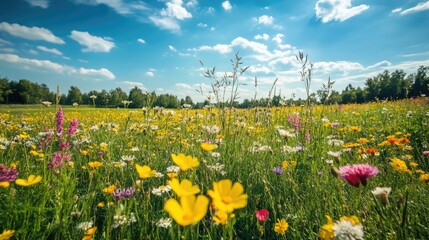 Colorful flowers meadow in a spring day