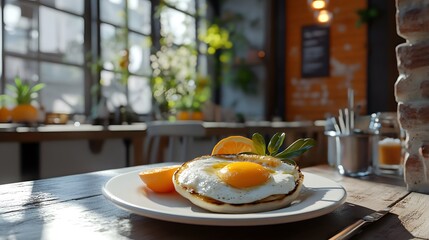 A fresh vibrant brunch spot featuring 3D-rendered dishes made from local seasonal ingredients
