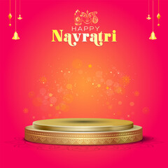 Festive, Luxury, Modern, golden, Podium, Showcase stage design for Product display. Indian traditional festival Navratri, Durga Puja, Diwali and Dhanteras